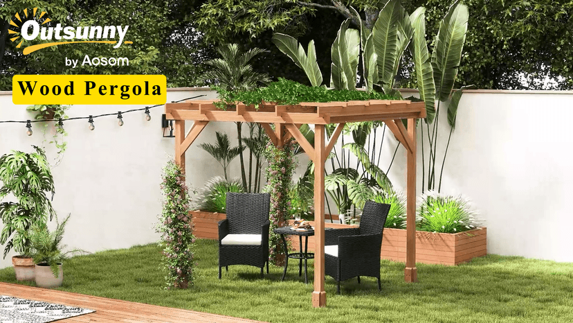 Outsunny 6.6' x 6.6' Outdoor Pergola with Stable Structure and Concrete Anchors, Wood Gazebo Grape Trellis for Climbing Plant Support, Garden, Patio, Backyard, Deck, Dark Brown