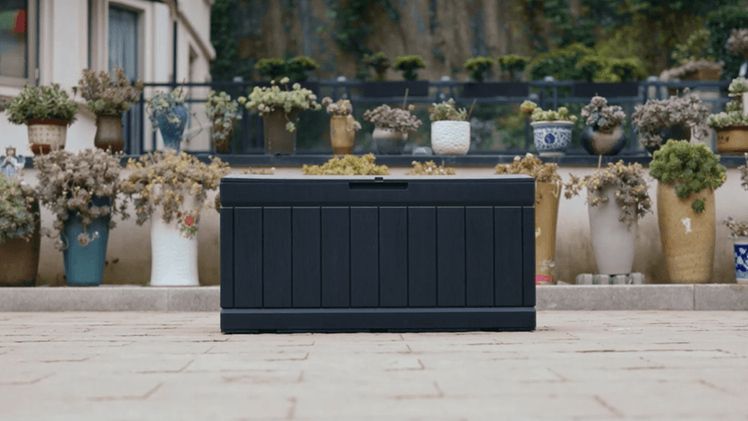 Patiowell 82 Gallon Resin Deck Box, Waterproof Large Wood Look Storage Box for Patio Furniture, Pool Accessories, Garden Tools and Sports Equipment, Lockable, Grey