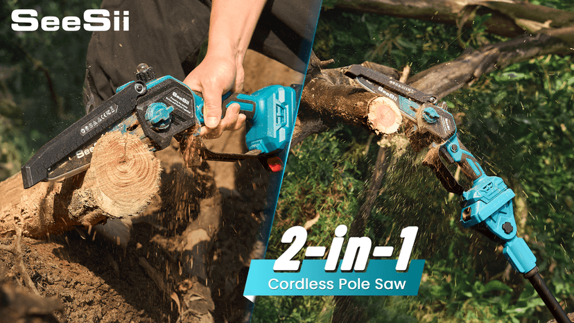 Seesii PS620 2-in-1 Electric Pole Saws: 6 Inch Mini Chainsaw Cordless with Extension Pole, 2Pcs Batteries, Brushless Chain Saw for Limb Branch Cutter, Battery Tree Trimmers Pruner,16Ft Long Reach