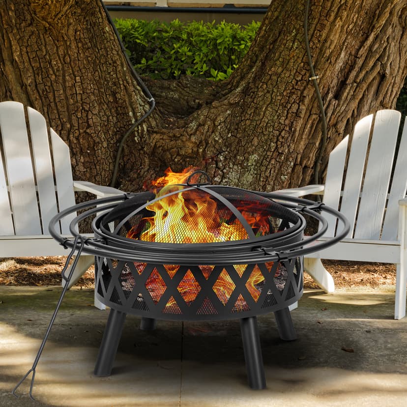 36 Inch Wood Burning Fire Pit with 2 Loops, Outdoor Fire Pit with Spark Screen & Fire Poker, Cross Weave Firepit for Outside Fireplace Bonfire for Yard,Patio, Garden…