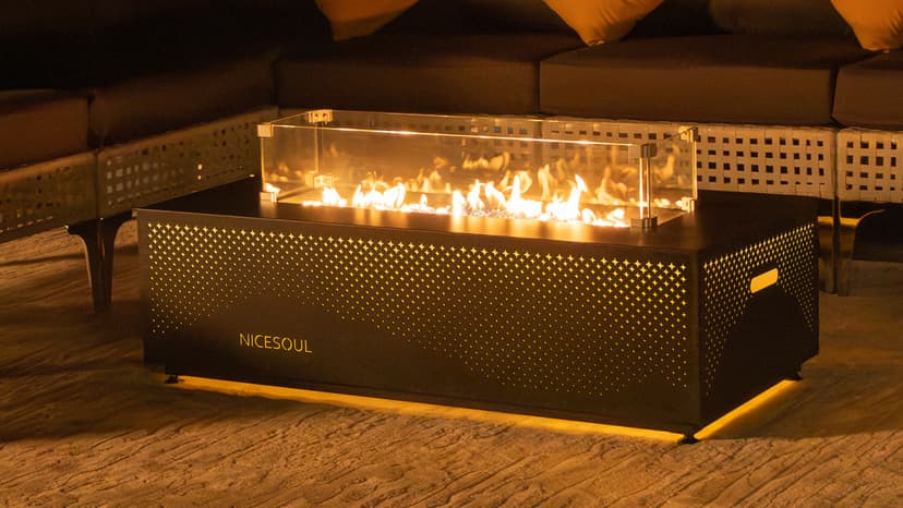 NICESOUL 42'' Propane/Natural Gas Fire Pit Table, Rectangle Firepits with Tank Table, 50000 BTU Modern Outdoor Fireplace with LED Lights for Outside Patio Backyard Deck Porch, CSA Certified, Dark Gray