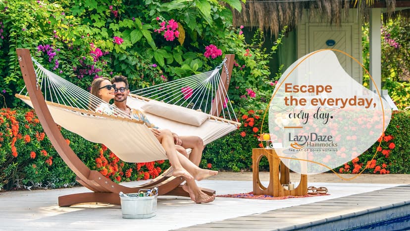 Lazy Daze Hammocks 12 FT Double Quilted Fabric Hammock with Spreader Bars and Detachable Pillow, 2 Person Hammock for Outdoor Patio Backyard Poolside, 450 LBS Weight Capacity, Natural