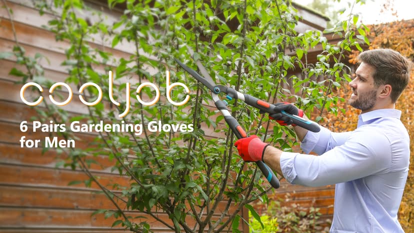 COOLJOB Gardening Gloves for Men, 2 Pairs Breathable Rubber Coated for Garden Weeding Landscaping, Outside Work for Lawn Yard, Men's Medium Size, Black & Red
