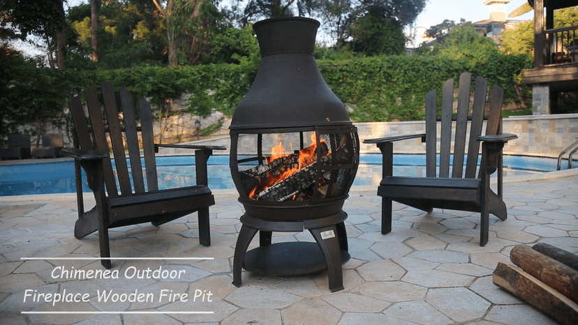 BALI OUTDOORS Wood Burning Fire Pits Chimenea Outdoor Fireplace Wooden Firepit, Brown-Black