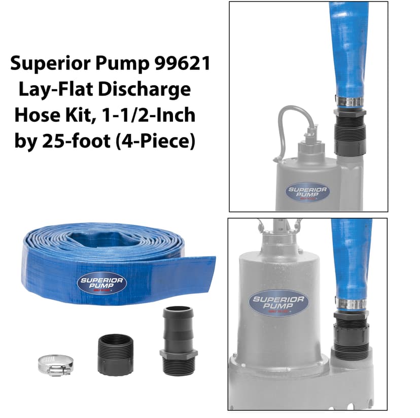 Superior Pump 99621 Lay-Flat Discharge Hose Kit, 1-1/2-Inch by 25-foot