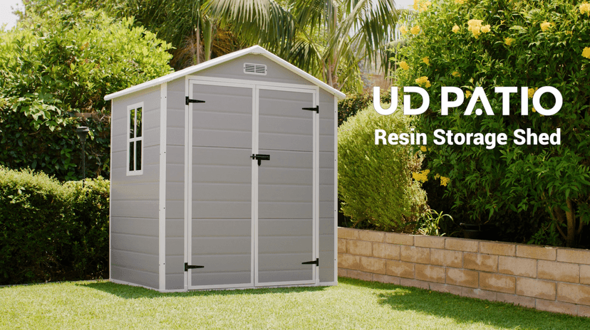 UDPATIO Outdoor Resin Storage Shed 6x4.5 FT, Plastic Garden Shed for Bike, Garbage Can, Tool, Outside Sheds with Lockable Door for Backyard, Patio, Lawn, Grey & White