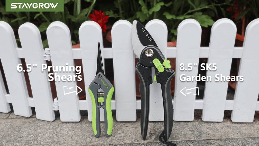 Pruning Shears for Gardening 2 Pack, 8.5" Bypass Garden Clippers and 6.5" Curved Garden Shears, Pruners with Super Sharp Stainless Steel Blades, Safety Lock, Gardening Gifts for Men Women
