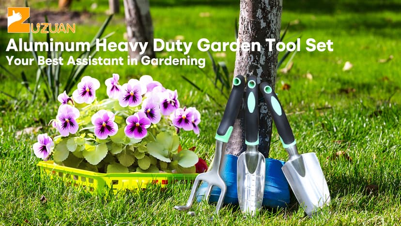 Garden Tool Set, 3 Pack Aluminum Heavy Duty Gardening Kit Includes Hand Trowel, Transplant Trowel and Cultivator Hand Rake with Soft Rubberized Non-Slip Ergonomic Handle, Garden Gifts