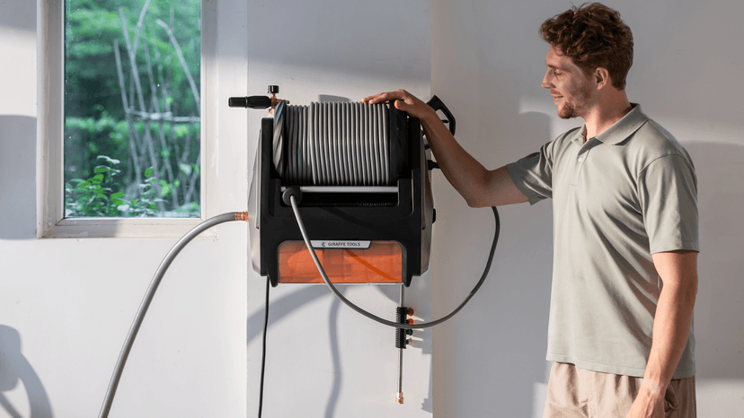 Giraffe Tools Grandfalls Pressure Washer Pro, Electric Wall Mount Power Washer with 100FT Retractable Pressure Hoses, 3700PSI, 1.6GPM, 4 Nozzles, Foam Cannon for Cars/Patios, Dark Silver