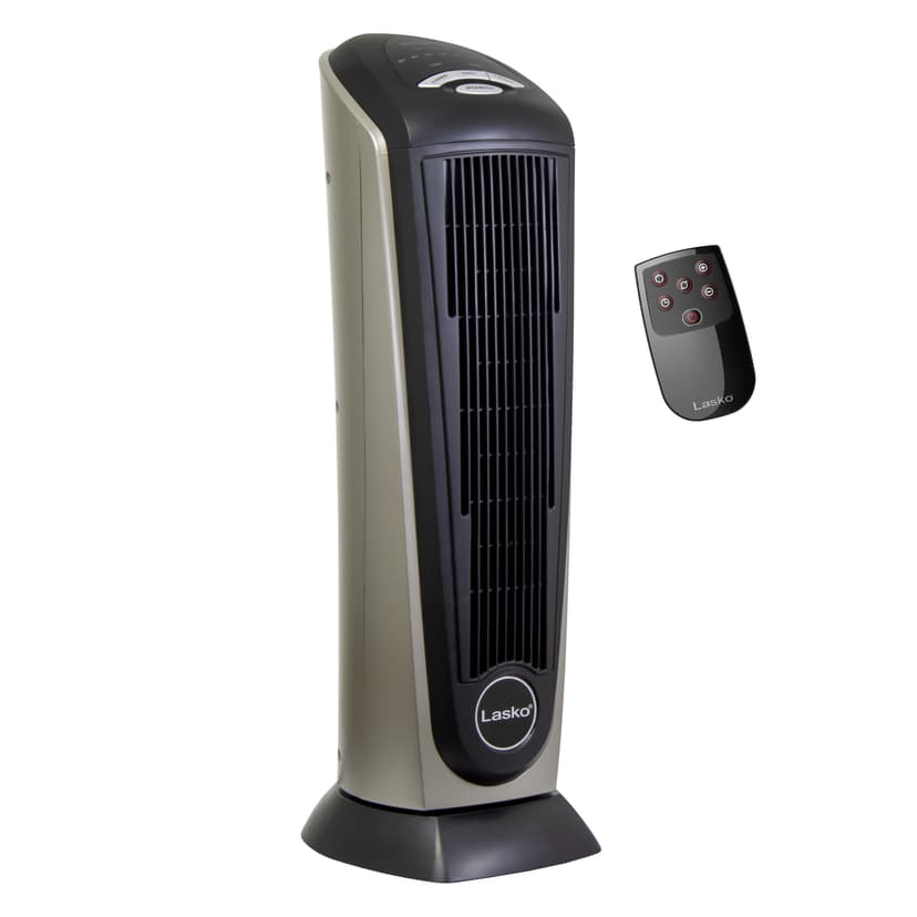 Lasko Oscillating Ceramic Tower Space Heater for Home with Adjustable Thermostat, Timer and Remote Control, 22.5 Inches, Grey/Black, 1500W, 751320