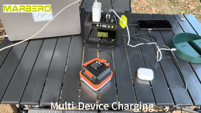 MARBERO 80W Solar Powered Generator with Panels 25W Included, 88.8Wh Lithium Battery Portable Power Station with AC Outlet 120W Peak Fast Charging 110V for Camping Outdoor Home Backup Backup RVs