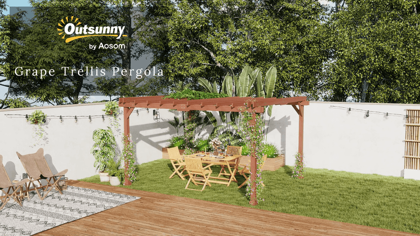 Outsunny 11' x 12.5' Outdoor Pergola, Wood Pergola Gazebo Grape Trellis with Stable Structure for Climbing Plant Support, Patio, Deck, Backyard, Lawn