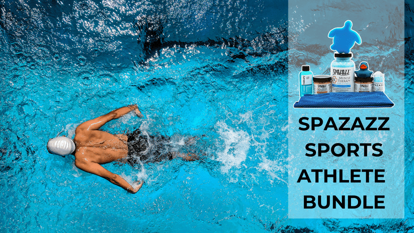 Spazazz Sports Athlete Hot Tub & Bath Salt Gift Bundle - Muscle Therapy 19 oz, Rx Joint 4oz, Detox 4oz, Aqua Therapy Re-Fresh 2.5oz, Sport Aroma Beads .5oz, scum Sponge, Hot/Cold Towel, Rubber Duck