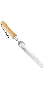 Transplant Trowel with Measurements, Garden Stainless Steel Potting Hand Trowel with Wooden Handle, Small Garden Hand Shovel Transplanter Tool for Planting Digging Transplanting Gardening