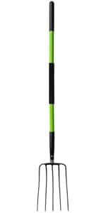 Garden Fork, 4-Tine Spading Digging Fork, Pitch Fork-45Inch, Forged Steel Y-Grip, Wood Handel