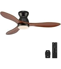 VONLUCE Ceiling Fans with Lights, 52 Inch Ceiling Fan and Remote, 6 Speed Reversible Noiseless DC Motor, 3CCT, Wood Ceiling Fan for Outdoor Indoor Farmhouse Patios, Walnut