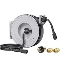 Giraffe Tools Grandfalls Pressure Washer Pro, Electric Wall Mount Power Washer with 100FT Retractable Pressure Hoses, 3700PSI, 1.6GPM, 4 Nozzles, Foam Cannon for Cars/Patios, Dark Silver
