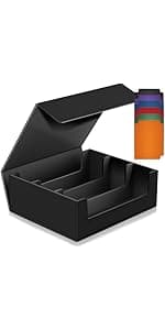 Card Deck Case for Trading Cards, Deck Storage Box for 200 Single Sleeved Cards Large Twin Flip Deck Case with 1 Storage Dice & 2 Trays Fits EDH/YuGiOh/MTG/TCG/CCG (Small-Black&Blue)