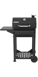 Nexgrill Premium 29" Charcoal Grill with Side Shelf, 552 SQ In Cooking Space, Adjustable Charcoal Tray, Chimney Air Vent, Warming Rack, Barrel Smoker Grill for Camping, Picnics, and More - 810-0029C