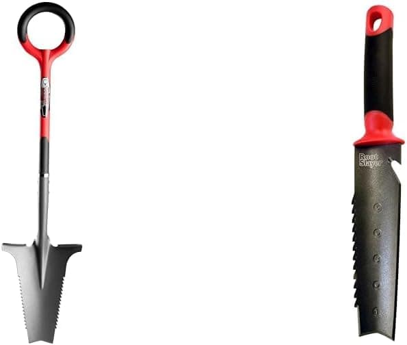 Radius Garden 22011 Root Slayer Shovel, Red & 16211 Root Slayer Soil Knife, Red