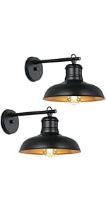 Outdoor Wall Lights - 2-Pack Black Wall Sconces, Farmhouse Barn Lights, Modern Indoor Wall Mount Lighting Fixtures with E26 Socket, Anti-Rust Waterproof Exterior Wall Lantern for Patio Porch Doorway
