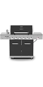 Nexgrill Deluxe 6-Burner Propane Gas Grill with Ceramic Searing Side Burner, Rotisserie Kit, 60,000 BTUs Output, and Stainless Steel Control Panel, BBQ Grill Perfect for Outdoor Gatherings - 720-0896B