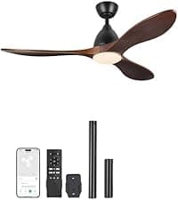 VONLUCE Ceiling Fans with Lights, 52 Inch Ceiling Fan and Remote, 6 Speed Reversible Noiseless DC Motor, 3CCT, Wood Ceiling Fan for Outdoor Indoor Farmhouse Patios, Walnut