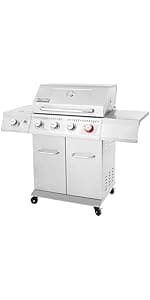 Royal Gourmet SG6002R 6-Burner Propane Grill with Sear Burner and Side Burner, Stainless Steel Cabinet Style Gas Grill with 71,000 BTU Output, for Outdoor Patio Garden Picnic Backyard Cooking, Silver
