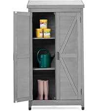 58''x30''x18'' Outdoor Wooden Storage Shed with Metal Top Tall Vertical Tool Cabinet for Backyard Garden Patio Lawn (Gold)