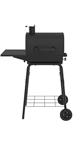 Nexgrill 22" Barrel Charcoal Grill with Side Shelf, 550 SQ In Cooking Space, Adjustable Chimney, Air Dampers, Temperature Gauge, Warming Rack, Smoker Grill for Camping, Picnics, and More - 810-0025