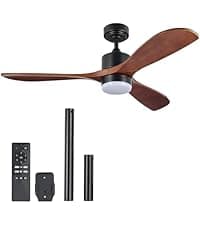 VONLUCE Ceiling Fans with Lights, 52 Inch Ceiling Fan and Remote, 6 Speed Reversible Noiseless DC Motor, 3CCT, Wood Ceiling Fan for Outdoor Indoor Farmhouse Patios, Walnut