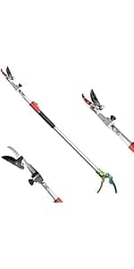 GARTOL Pruner for Garden, Cut Upto 1/2 Inch & Hold Pole Pruner, Lightweight Fruit Picker with 180 Degree Rotating Handle, Long Reach Tree Branch Cutter with Aluminum Pole, 4.2 FT, Silver