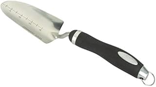 Edward Tools Transplanter Trowel with Ergonomic Handle - Bend Proof - High Grade Polished Steel - Engraved Depth Guide - Soft Grip Handle - Ring for Hanging