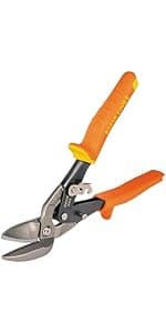Klein Tools 2401R Right-Cutting Offset Snips, Aviation Tin Snips with Forged Blade for Precision Sheet Metal Cutting