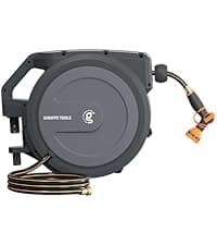 Giraffe Tools AW30 Garden Hose Reel Retractable 1/2" x 100 ft Wall Mounted Water Hose Reel Automatic Rewind, Any Length Lock, 100 ft, Dark Grey
