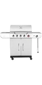 Royal Gourmet SG6002R 6-Burner Propane Grill with Sear Burner and Side Burner, Stainless Steel Cabinet Style Gas Grill with 71,000 BTU Output, for Outdoor Patio Garden Picnic Backyard Cooking, Silver