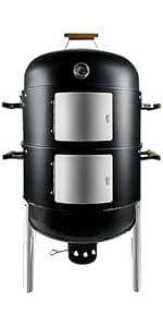 Realcook Vertical Charcoal Smoker Grills: Premium 20.5 Inch BBQ Meat Smokers - Barbecue Charcoal Grill Smoker Combo for Outdoor Cooking Patio Backyard Picnic Party Grilling
