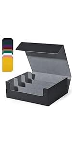 Modern Black&Blue Card Deck Box with Dice Tray for MTG, Yugioh, Sports Cards, Holds 800+ Unsleeved Cards, 5-in-1 Organizer with Playmat Lid