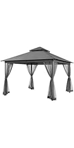 Yaheetech 11x11 Pop Up Gazebo Outdoor Canopy Shelter, Instant Patio Gazebo Sun Shade Canopy Tent with 4 Sandbags, 2 Tiers Roof & Mesh Netting for Lawn, Garden, Backyard & Deck, Brown