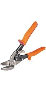 Klein Tools 2401R Right-Cutting Offset Snips, Aviation Tin Snips with Forged Blade for Precision Sheet Metal Cutting