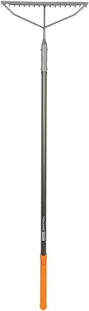 Fiskars 60" Pro Garden Rake for Soil with Lightweight Aluminum Handle, Heavy Duty Gardening Tool