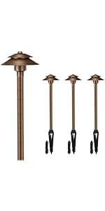 Gardencoin Solid Brass Low Voltage Pathway Lights (6.7'' Shade, 21.9'' Tall), 12V AC/DC Heavy Duty LED Landscape Path Lights Outdoor Wired, Antique Bronze Walkway Lights with Larger Stake, 4-Pack