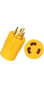 Kanayu Generator to Welder Adapter Compatible with Nema L14-30p to 6-50r 30 Amp 4 Prong Lock Male Plug to 3 Prong Female Receptacle Adapter Dryer Ev Charger Power Cord Connector 250v(Yellow)