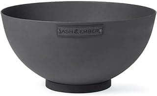 Ash & Ember 29" Hemisphere Fire Pit, Wood Burning Backyard Fireplace, Round Flat Flanged Base, Cast Iron High-Temp Black Paint Fire Bowl, Portable Outdoor Firepit