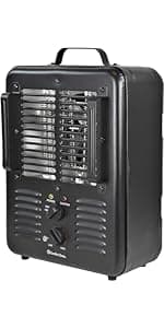 Comfort Zone Electric Portable Utility Space Heater with Adjustable Thermostat, Overheat Protection, & Tip-Over Switch, 1500W, CZ799BK