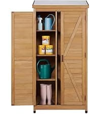 58''x30''x18'' Outdoor Wooden Storage Shed with Metal Top Tall Vertical Tool Cabinet for Backyard Garden Patio Lawn (Gold)