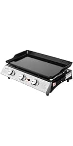 Royal Gourmet PD1301S Portable 24-Inch 3-Burner Table Top Gas Grill Griddle with Cover, 25,500 BTUs, Outdoor Cooking Camping or Tailgating, Black