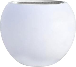 Globo 9.7" H x 12" D Fiberstone Premium Large Planter, (White), 7.8" Pot Opening, Sphere Drainage Pots, Lightweight Outdoor Planters, Planter for Indoor and Outdoor use, Gifts for Mom.