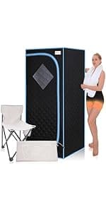 2 Person Infrared Sauna | Full Size Portable Sauna Tent | FAR Infrared Sauna for Home, 1,350watt, Home Saunas with Heating Foot Pad*2, Portable Chair*2, (L56.7 x W31.5 x H59.4, Black)