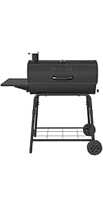 Nexgrill Premium 29" Charcoal Grill with Side Shelf, 552 SQ In Cooking Space, Adjustable Charcoal Tray, Chimney Air Vent, Warming Rack, Barrel Smoker Grill for Camping, Picnics, and More - 810-0029C